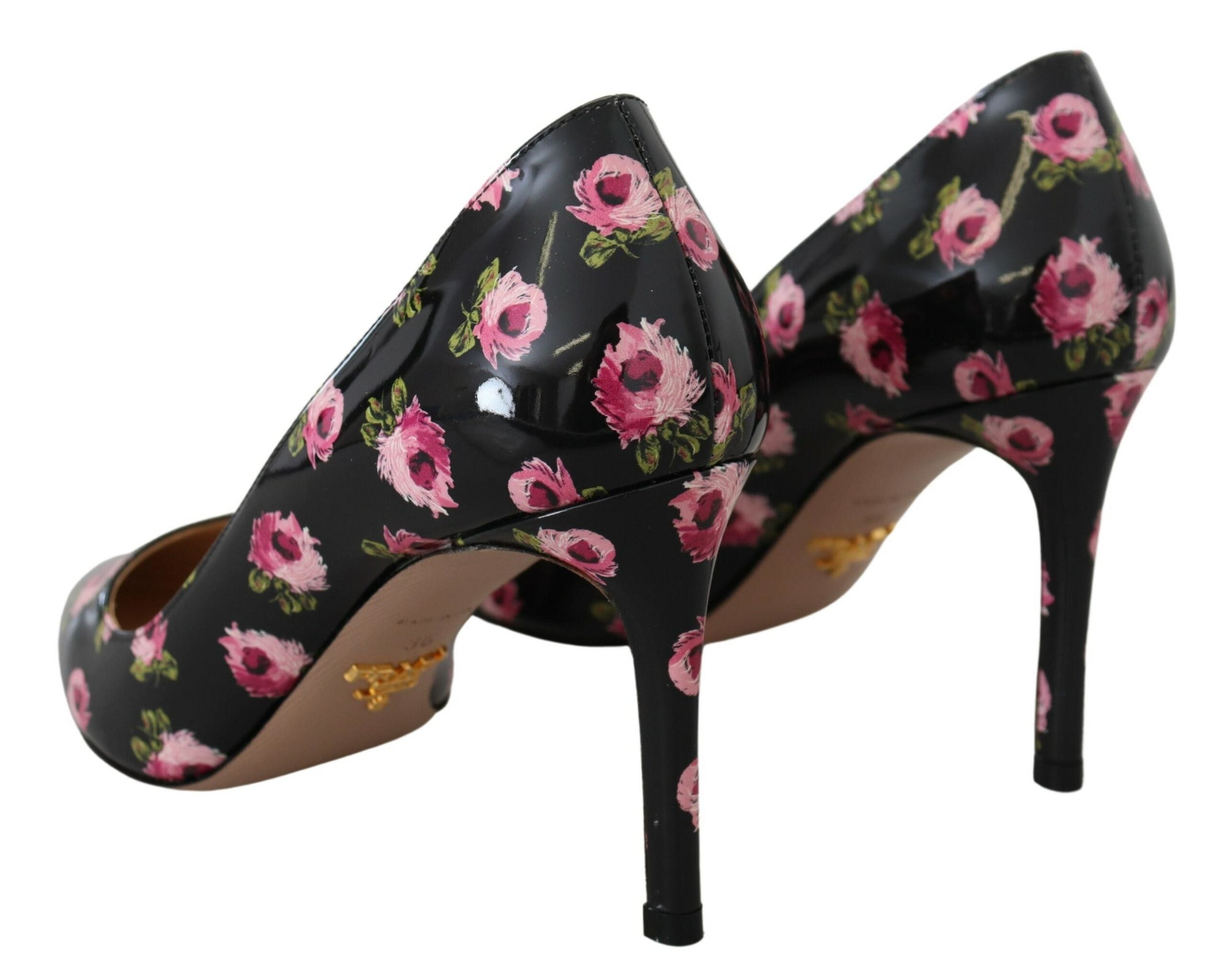 Prada Black Leather Floral Heels Stilettos Pumps - Front view