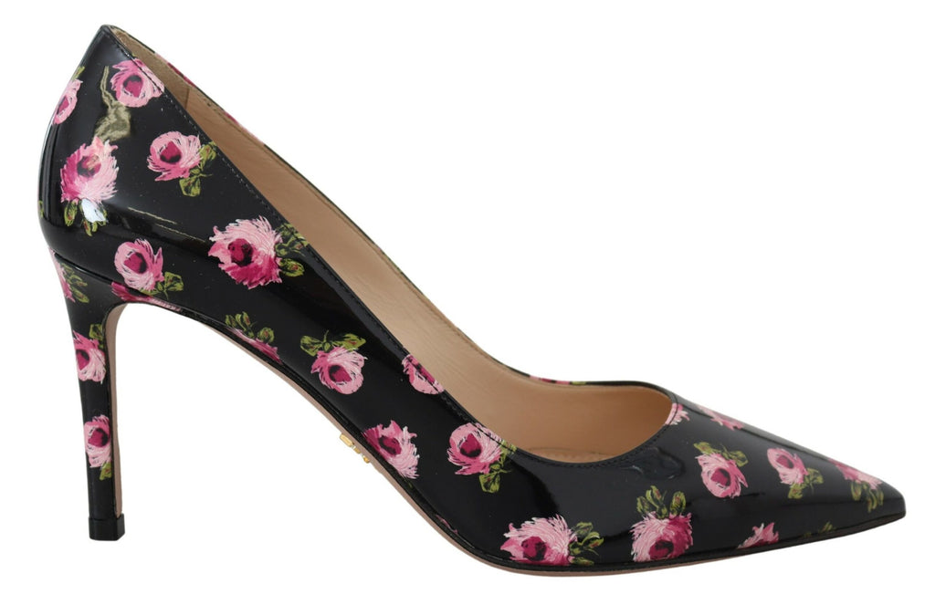 Prada Black Leather Floral Heels Stilettos Pumps - Back view