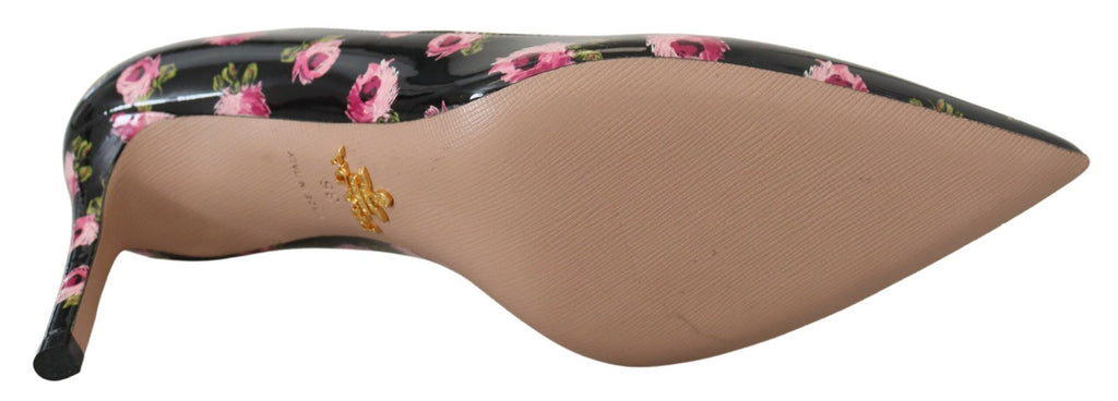 Prada Black Leather Floral Heels Stilettos Pumps - Detail view