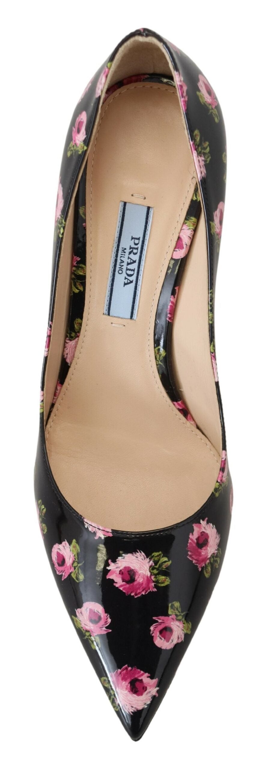 Prada Black Leather Floral Heels Stilettos Pumps - Close-up view