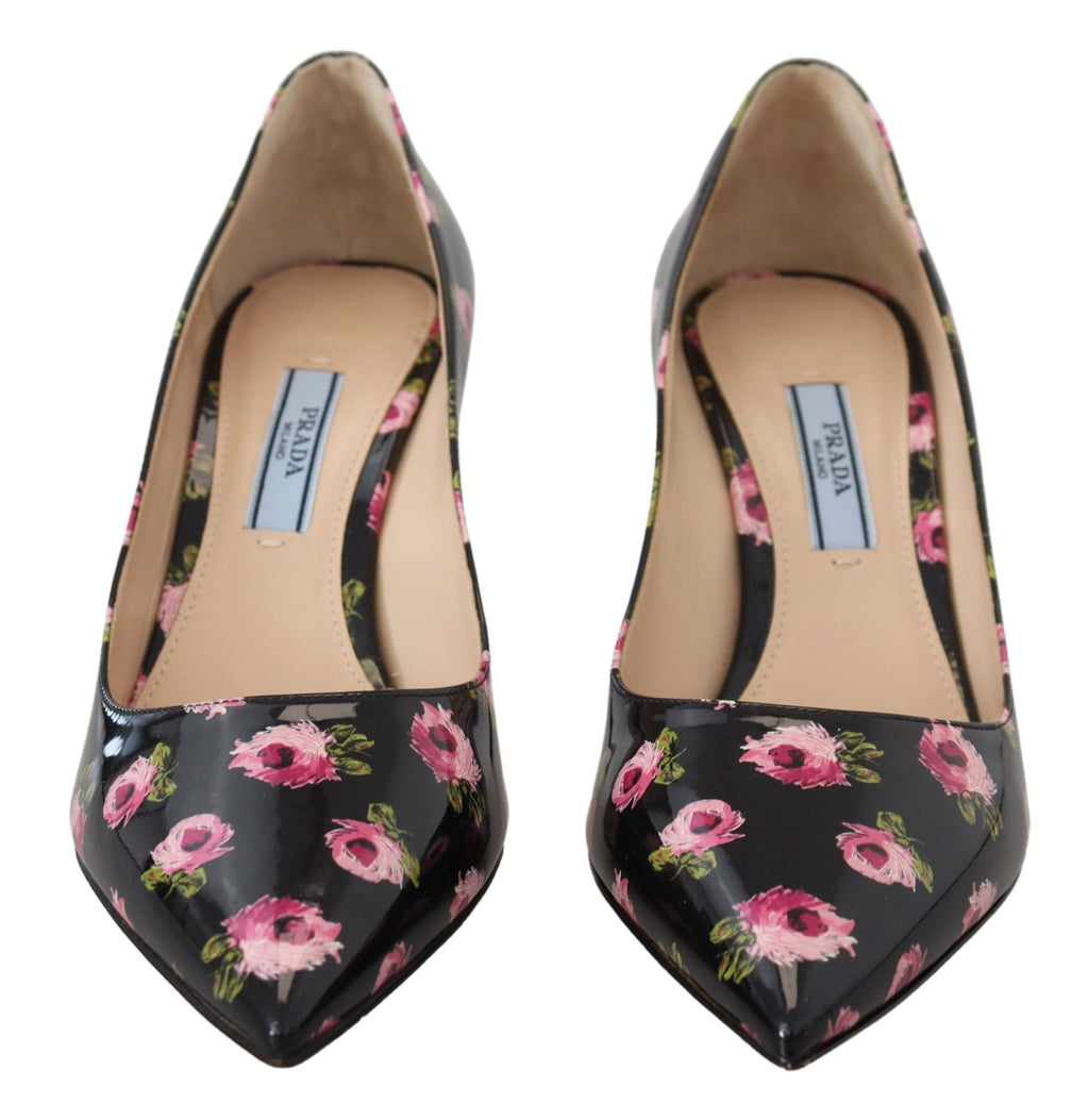 Prada Black Leather Floral Heels Stilettos Pumps - Alternate view