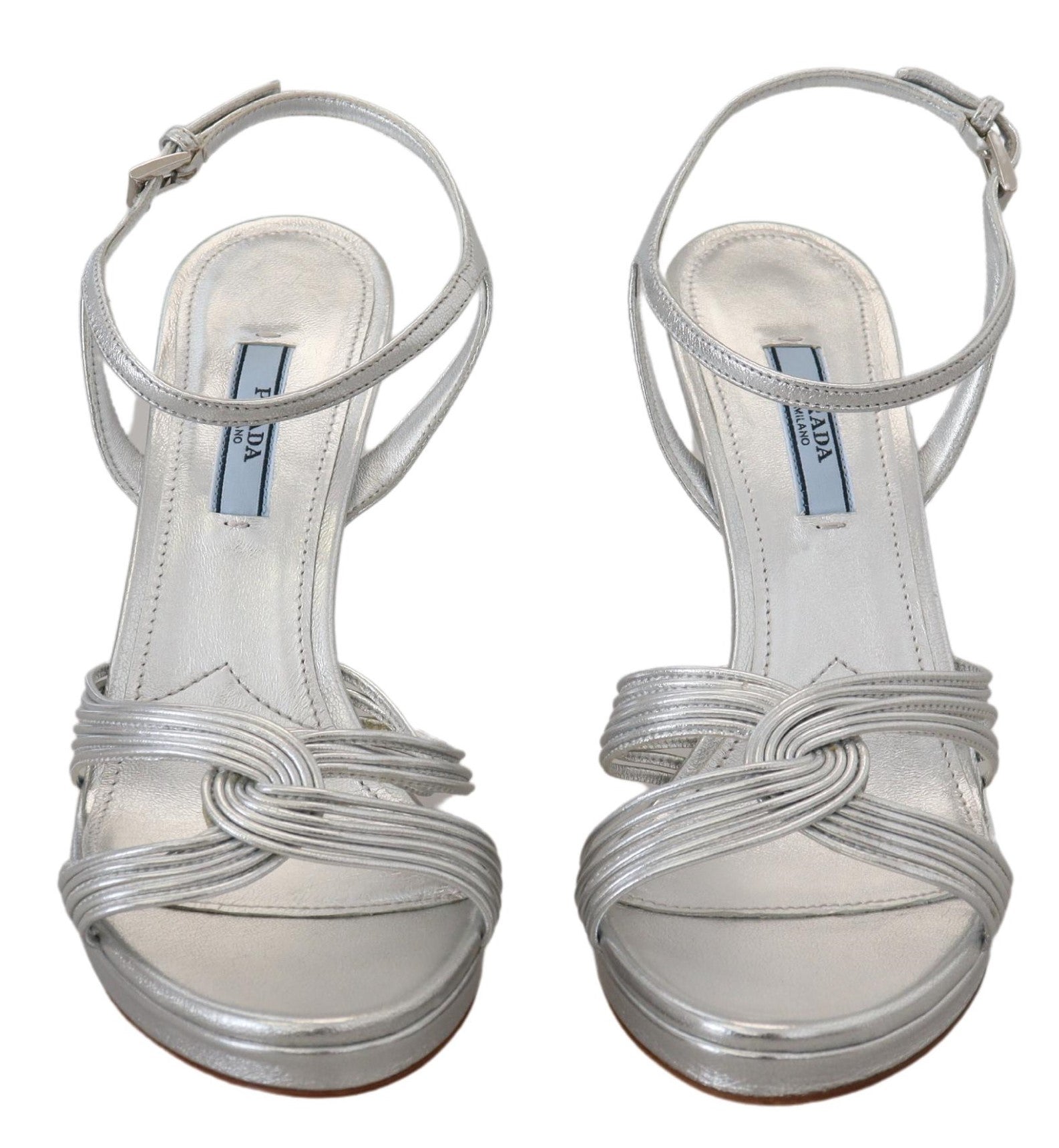 Prada Silver Leather Sandals Ankle Strap Heels Stiletto - Alternate view
