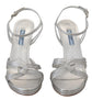 Prada Silver Leather Sandals Ankle Strap Heels Stiletto - Alternate view