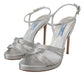 Prada Silver Leather Sandals Ankle Strap Heels Stiletto - Styled view