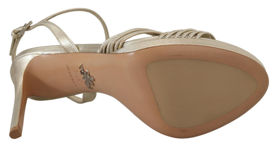 Prada Gold Leather Sandals Ankle Strap Heels Stiletto Sandal - Front view