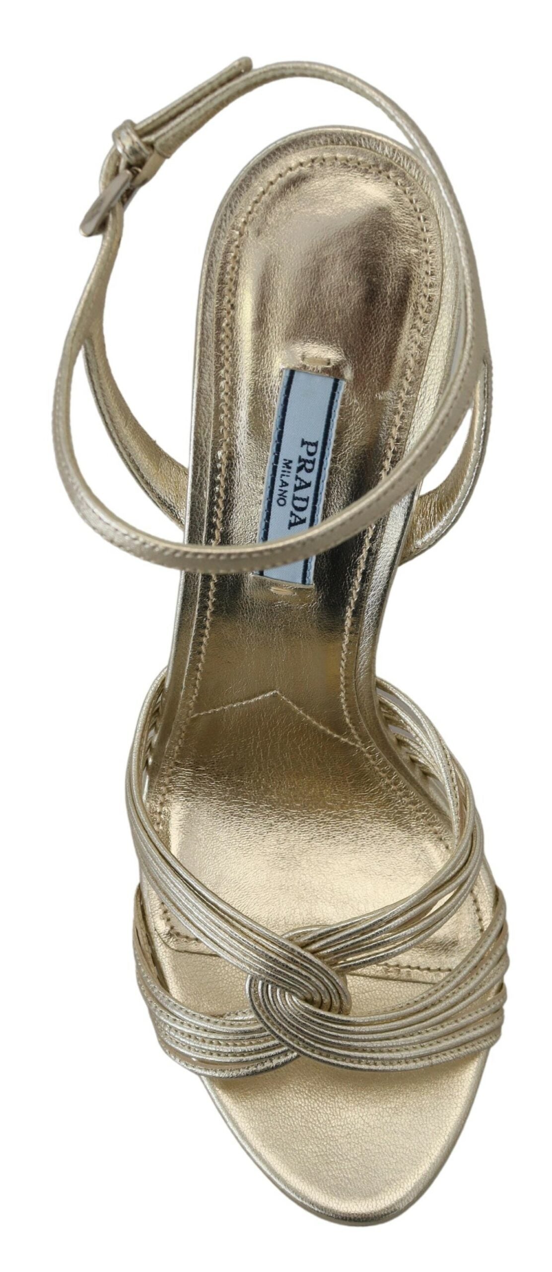 Prada Gold Leather Sandals Ankle Strap Heels Stiletto Sandal - Side view