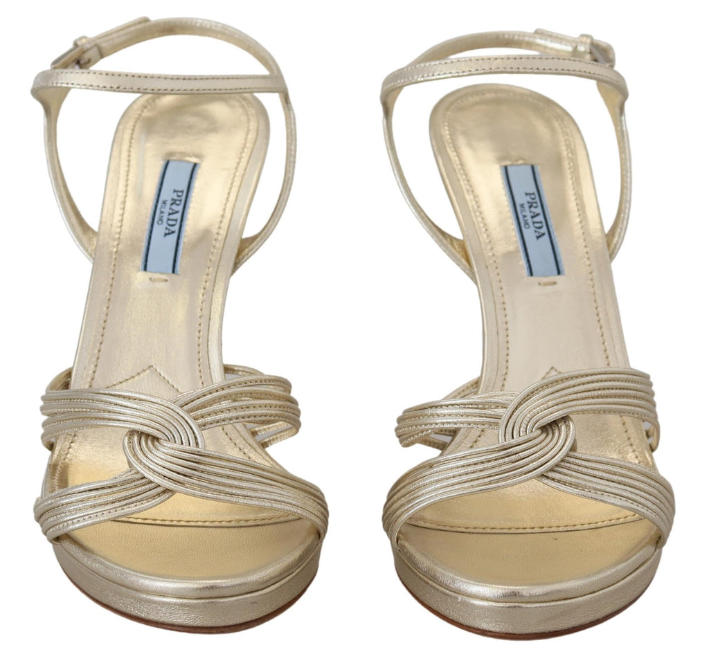 Prada Gold Leather Sandals Ankle Strap Heels Stiletto Sandal - Back view