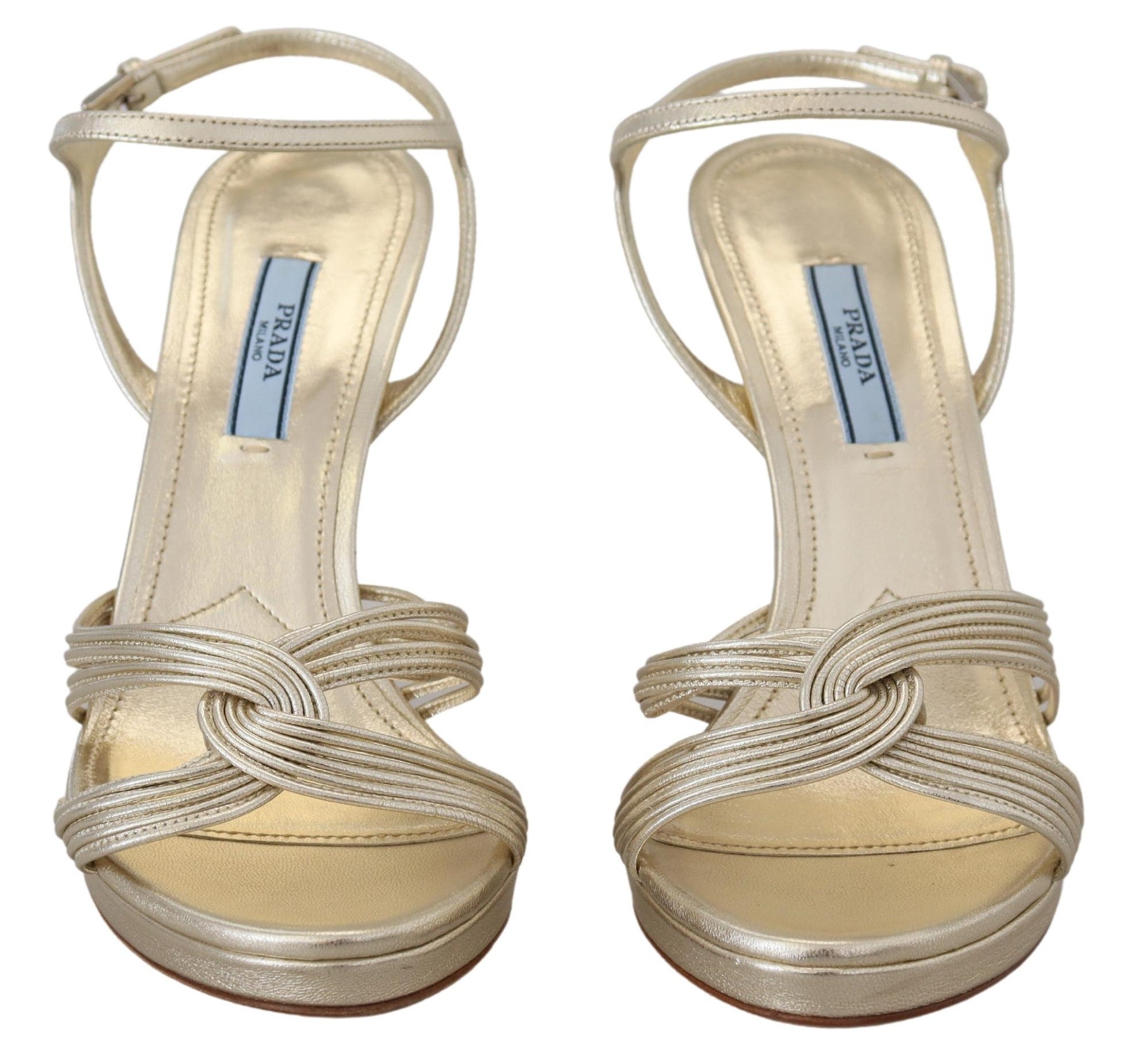 Prada Gold Leather Sandals Ankle Strap Heels Stiletto Sandal - Back view