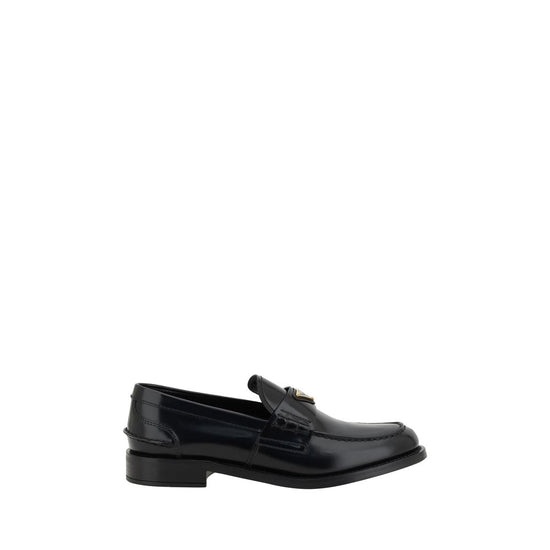 Prada Black Leather Logo Loafers - Front view
