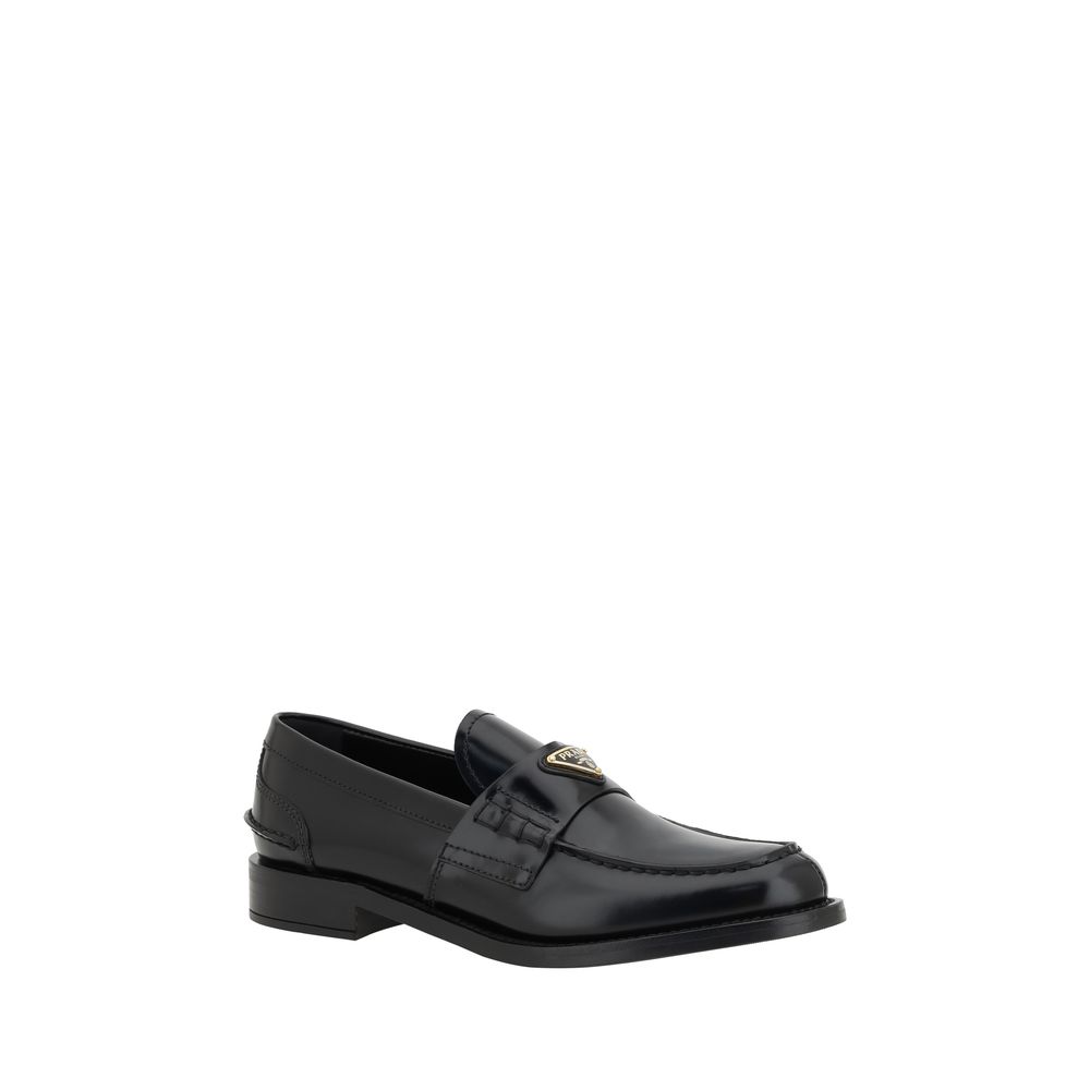 Prada Black Leather Logo Loafers - Side view
