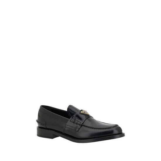 Prada Black Leather Logo Loafers - Side view