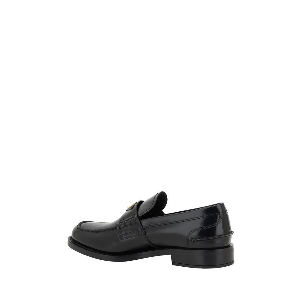 Prada Black Leather Logo Loafers - Back view