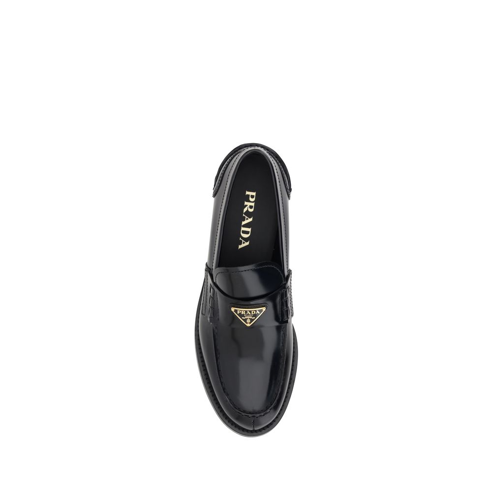 Prada Black Leather Logo Loafers - Detail view
