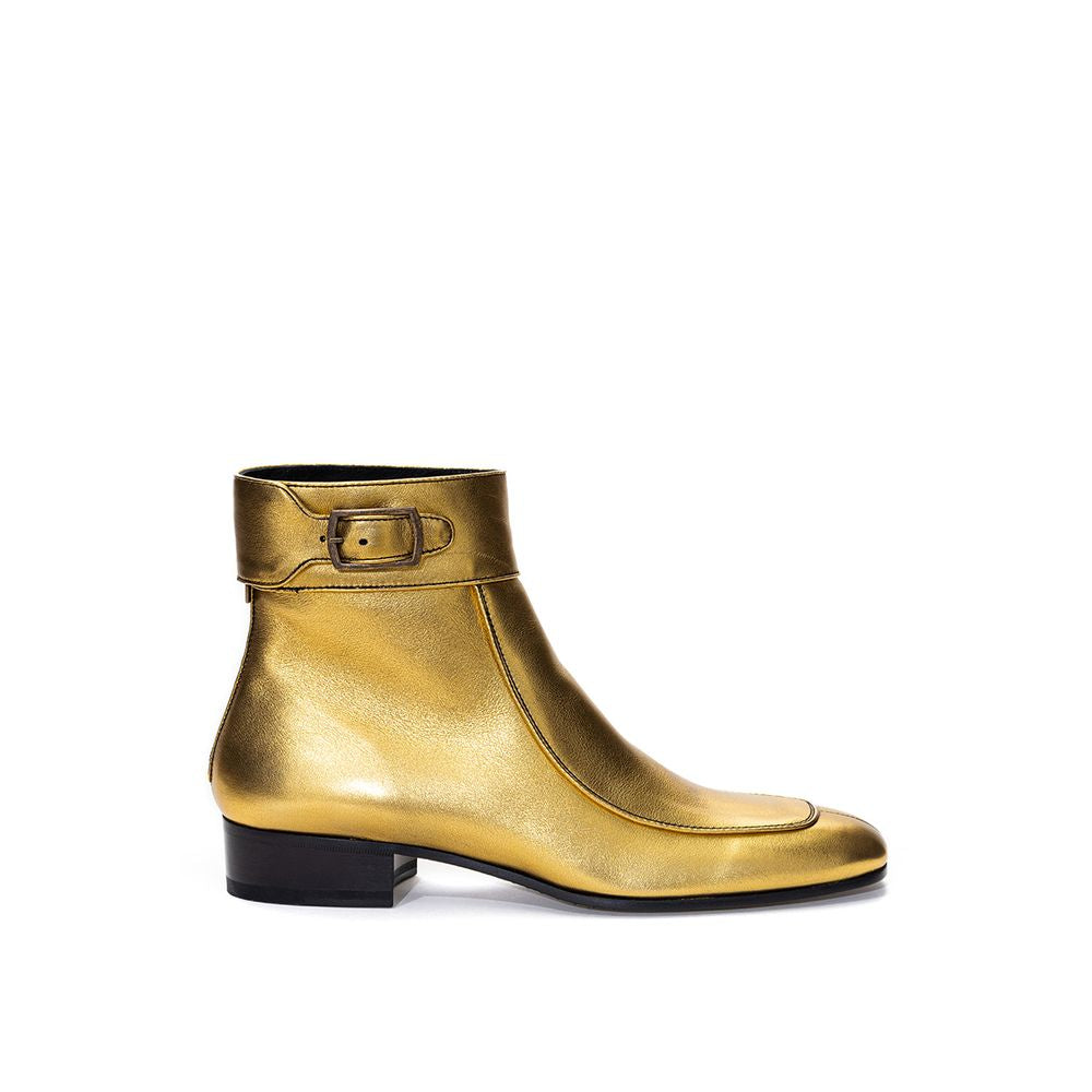 Saint Laurent Gold Leather Ankle Boots - Front view