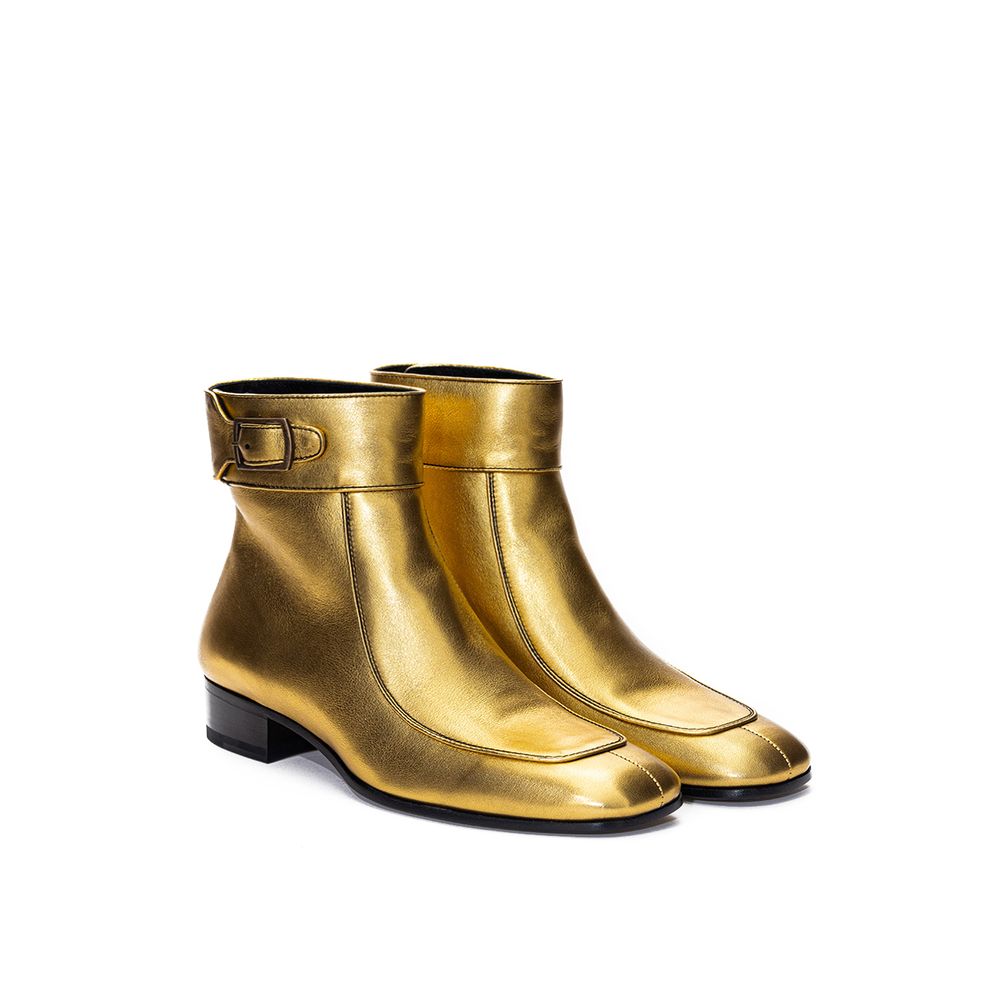 Saint Laurent Gold Leather Ankle Boots - Side view