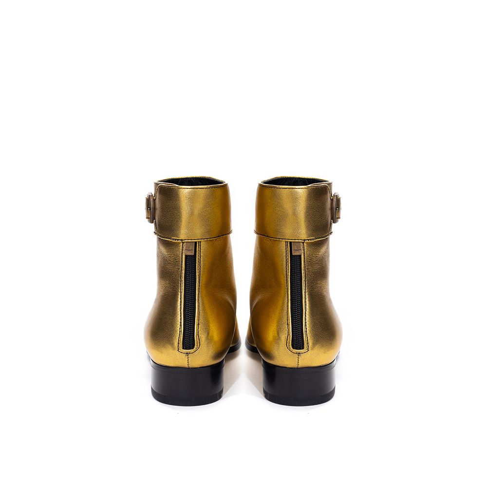 Saint Laurent Gold Leather Ankle Boots - Back view