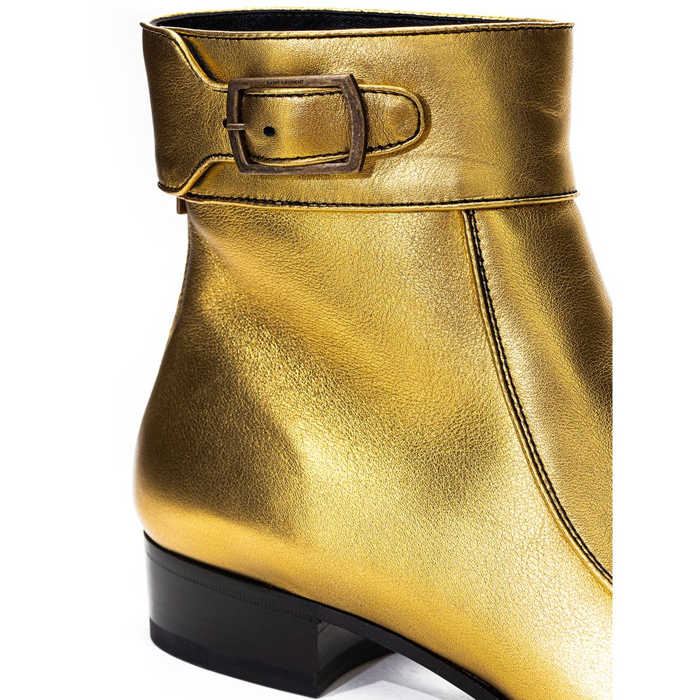 Saint Laurent Gold Leather Ankle Boots - Detail view