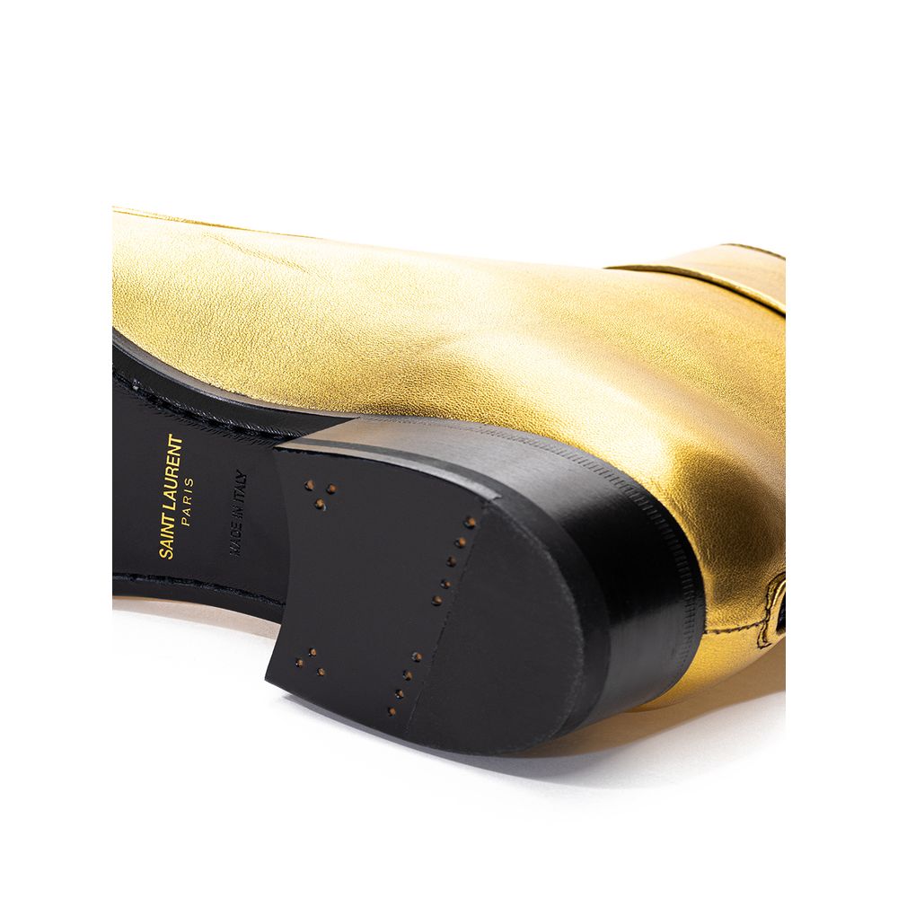 Saint Laurent Gold Leather Ankle Boots - Close-up view