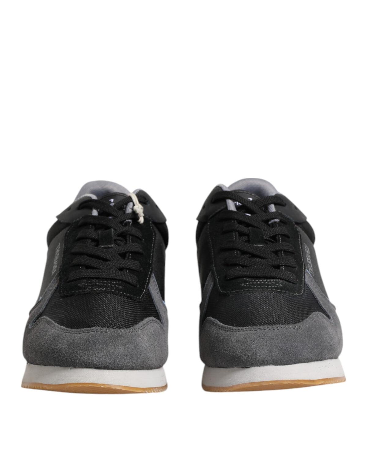 Trussardi Black Gray Lace Up Low Top Casual Sneakers Shoes - Front view