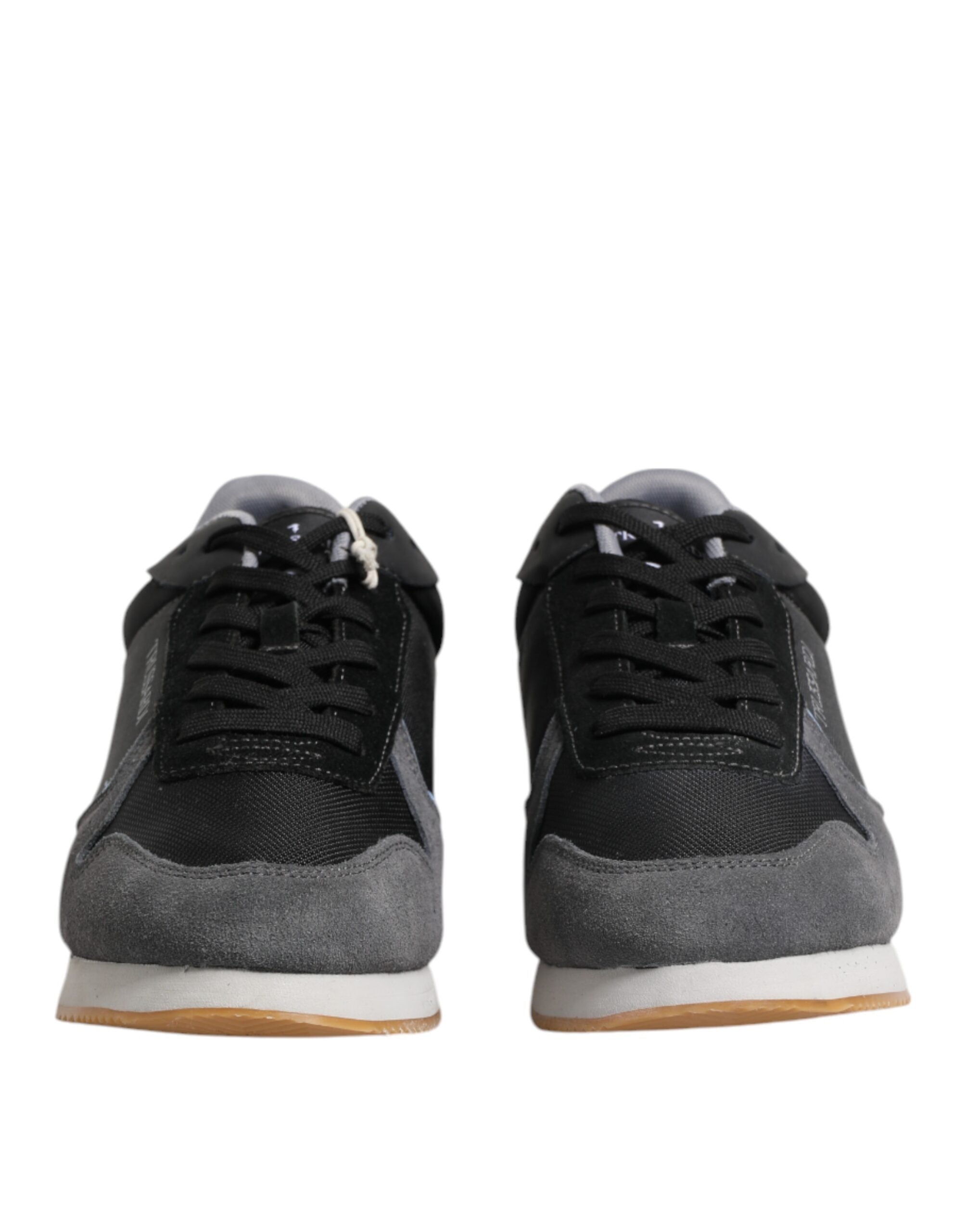 Trussardi Black Gray Lace Up Low Top Casual Sneakers Shoes - Front view