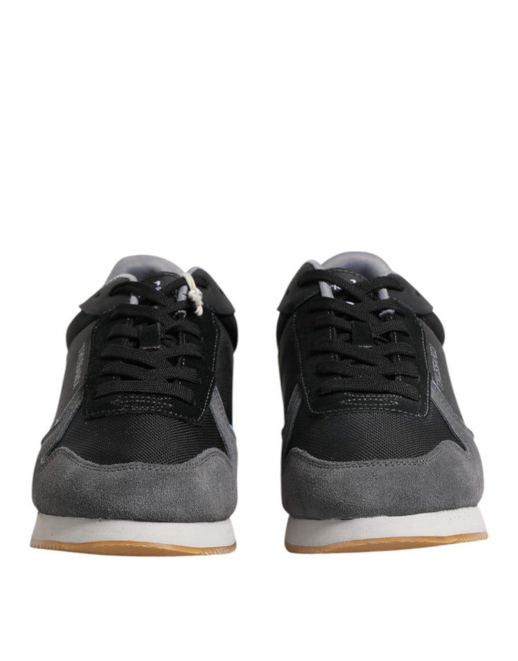 Trussardi Black Gray Lace Up Low Top Casual Sneakers Shoes - Front view