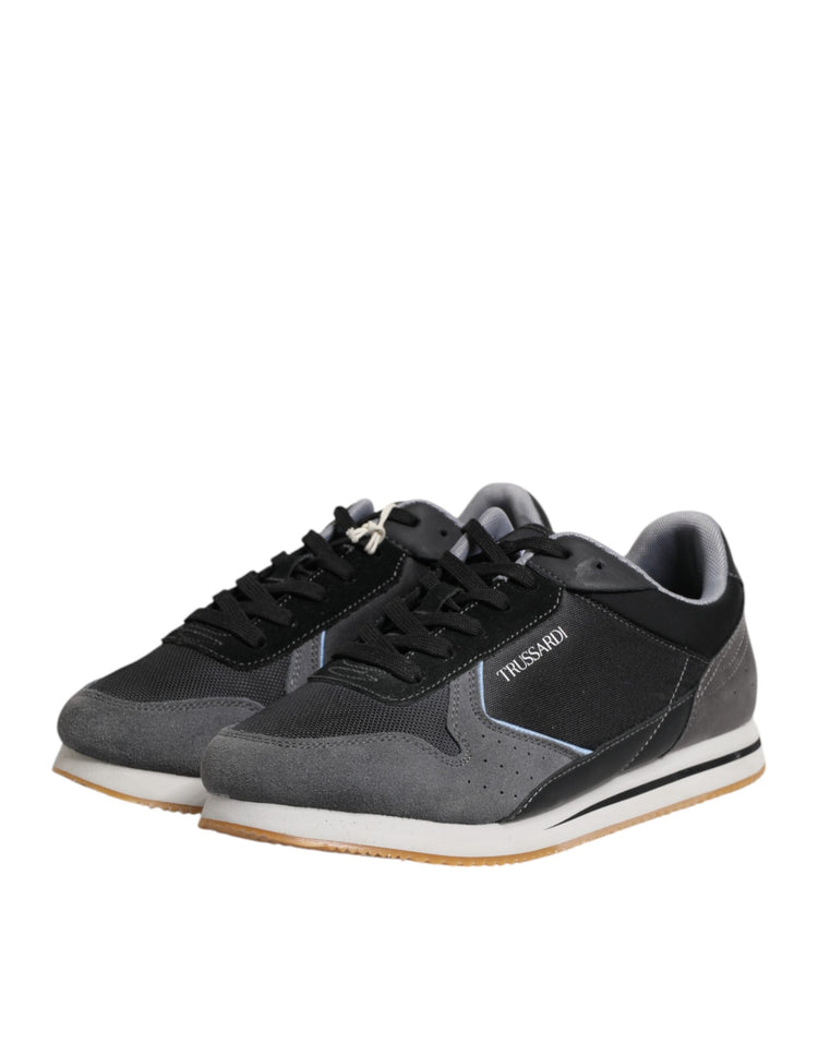 Trussardi Black Gray Lace Up Low Top Casual Sneakers Shoes - Back view