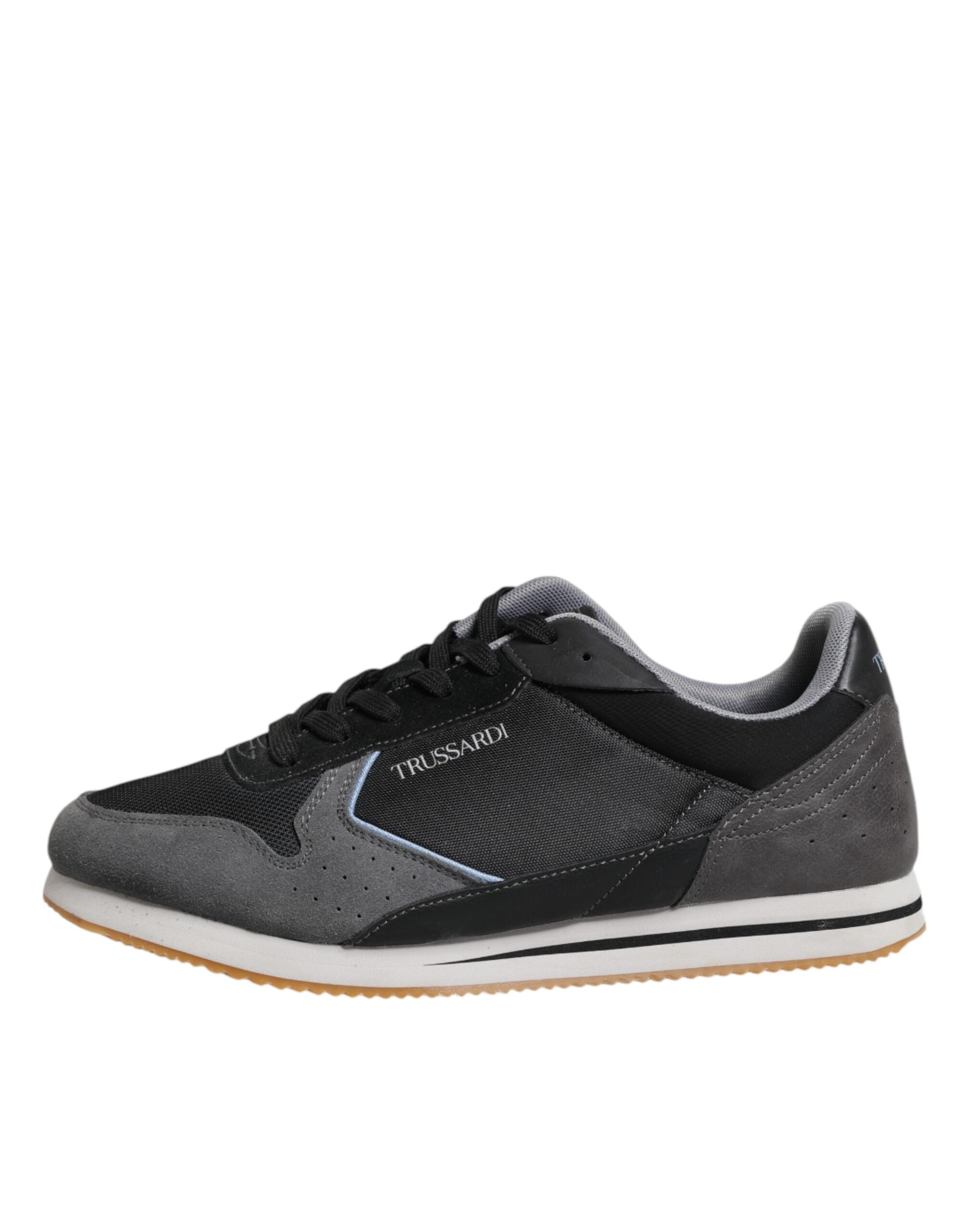 Trussardi Black Gray Lace Up Low Top Casual Sneakers Shoes - Close-up view