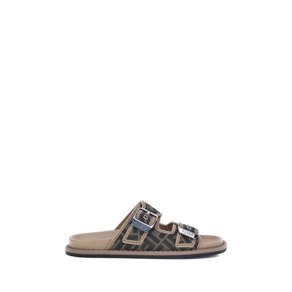 Fendi Brown Calf Leather Bos Taurus Flat Sandals - Front view