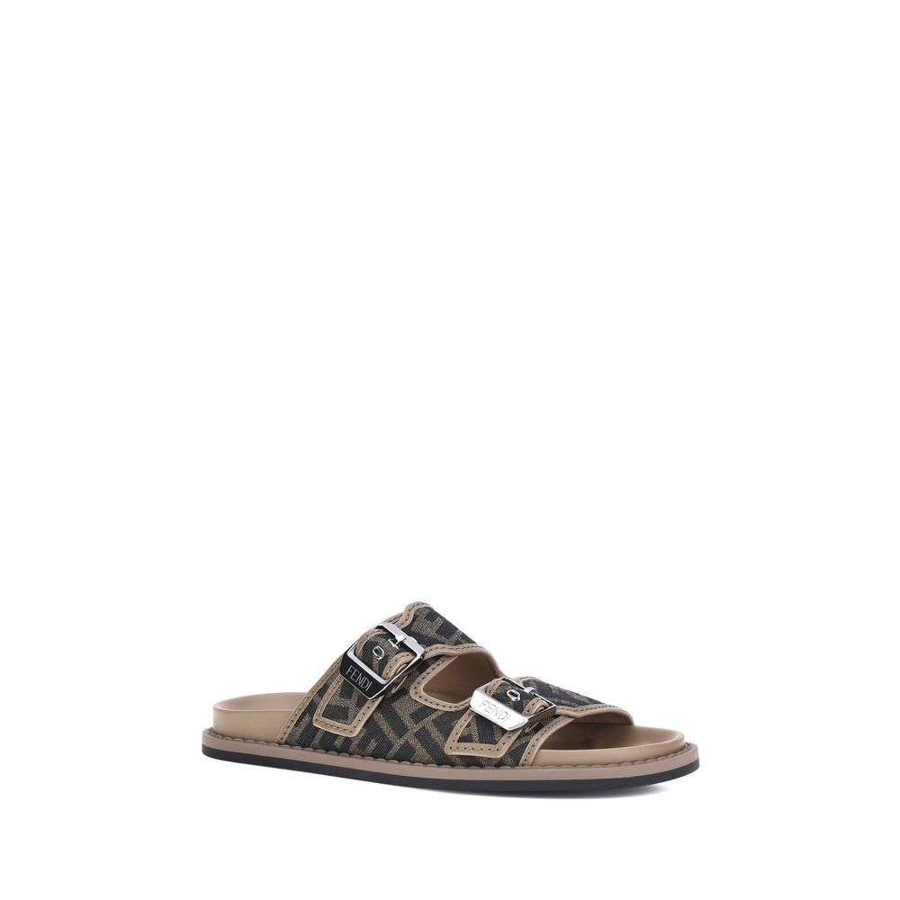 Fendi Brown Calf Leather Bos Taurus Flat Sandals - Side view