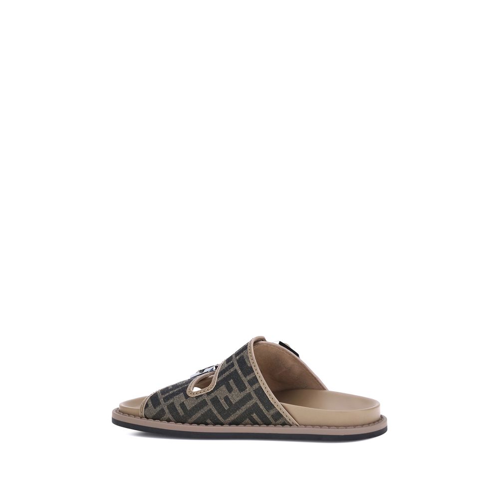 Fendi Brown Calf Leather Bos Taurus Flat Sandals - Back view