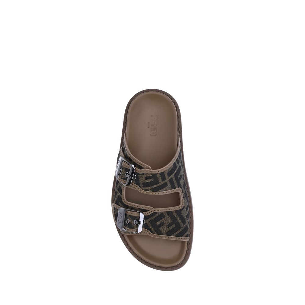 Fendi Brown Calf Leather Bos Taurus Flat Sandals - Detail view