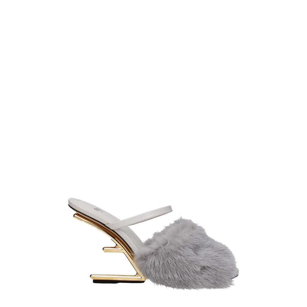 Fendi Gray Mink Slippers - Front view