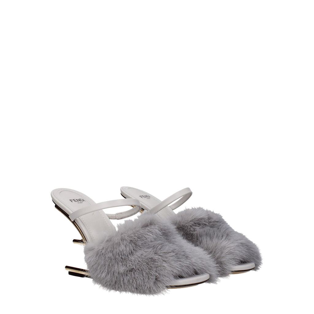 Fendi Gray Mink Slippers - Side view