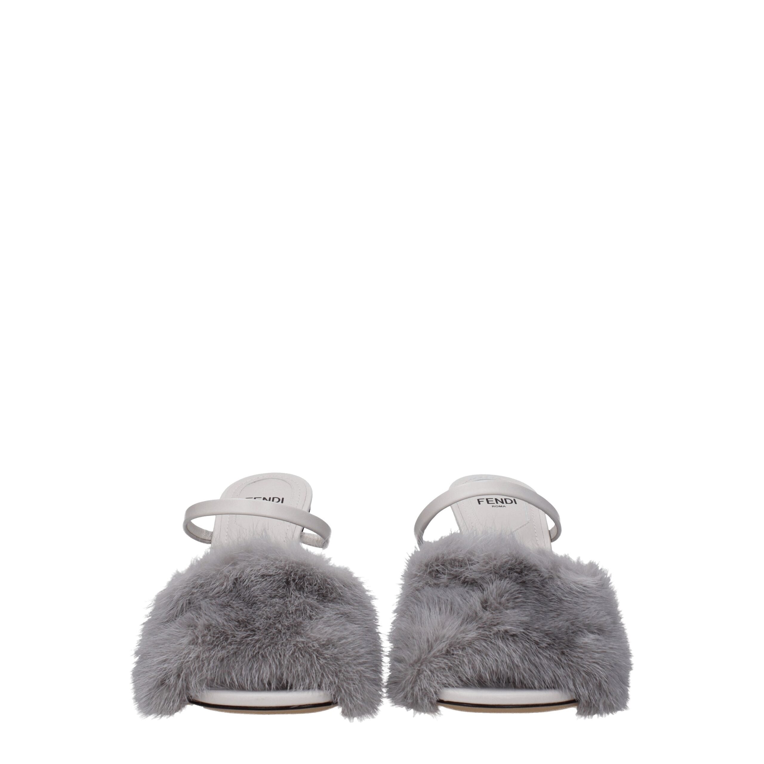Fendi Gray Mink Slippers - Back view