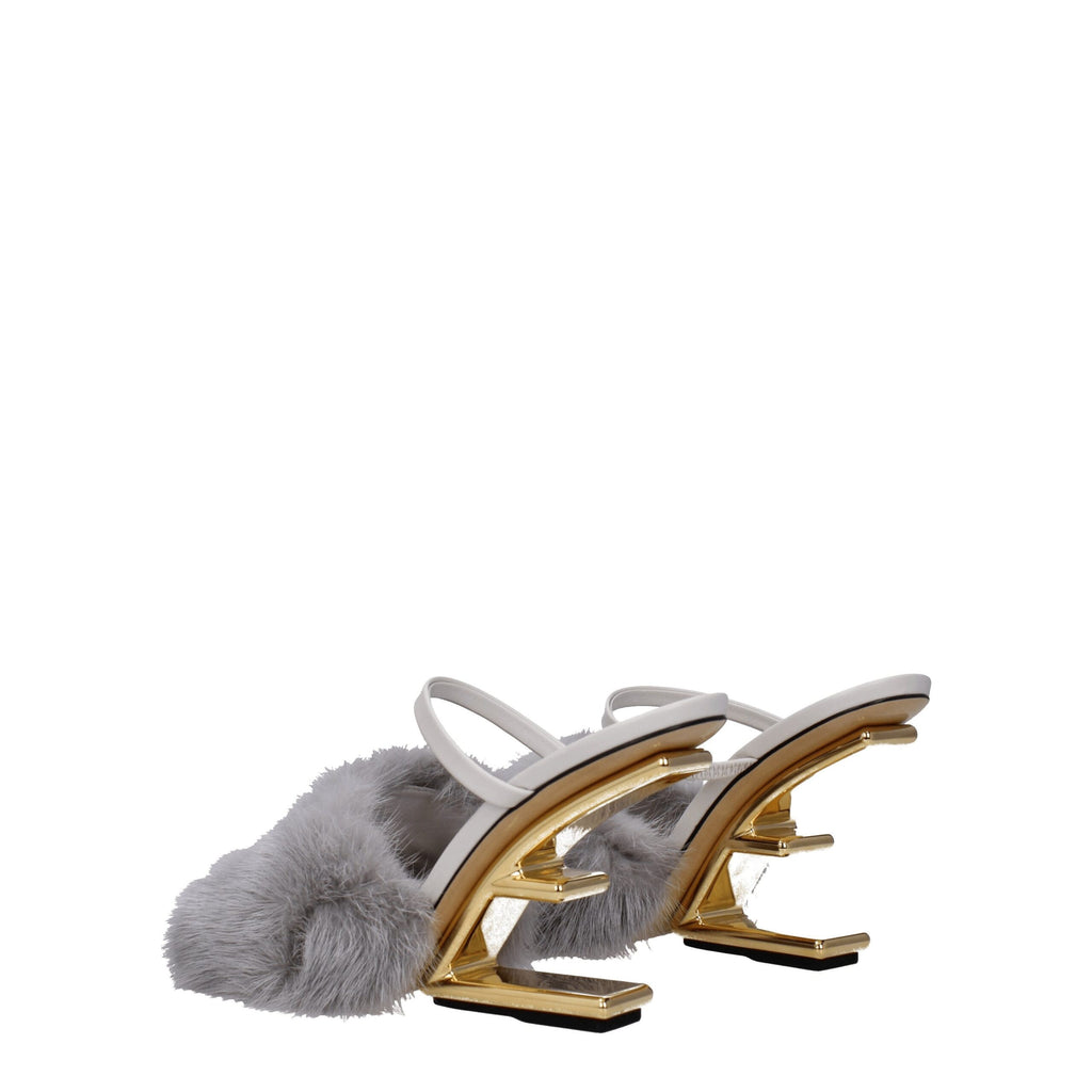 Fendi Gray Mink Slippers - Detail view