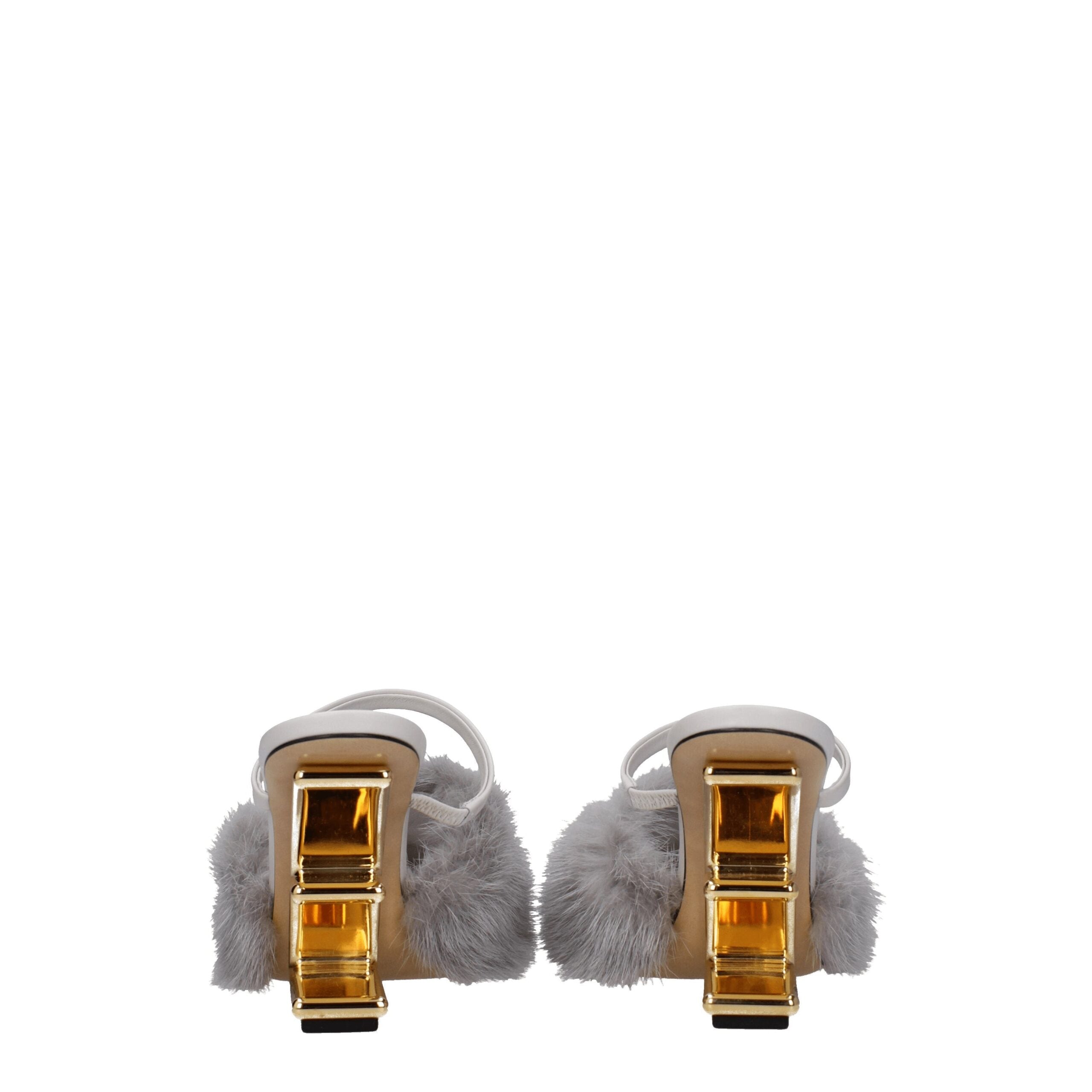 Fendi Gray Mink Slippers - Close-up view