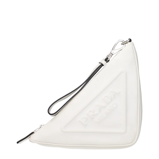Prada White Leather Clutch Bag - Front view