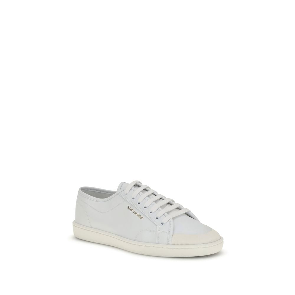Saint Laurent White Calf Leather Low Top Sneakers - Side view