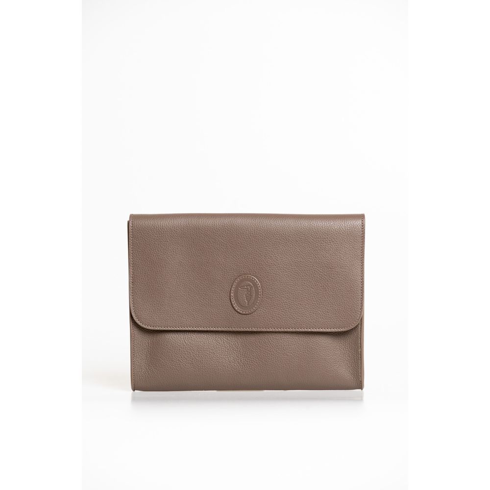Trussardi Brown Polyester Men Clutch - Front view