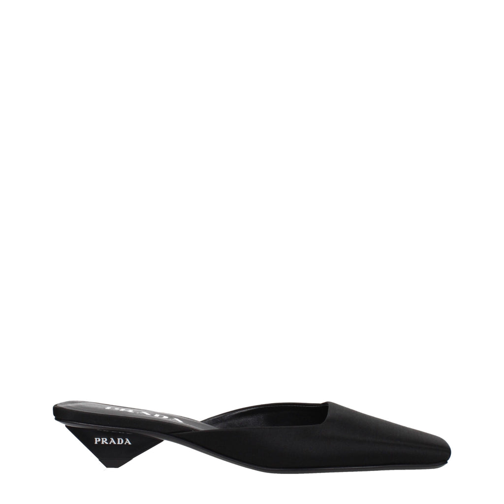 Prada Black Satin Flat Sandals - Front view