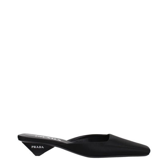 Prada Black Satin Flat Sandals - Front view