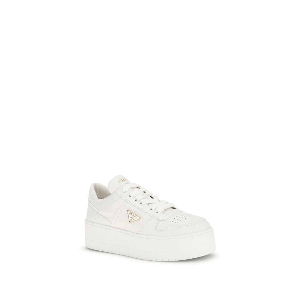 Prada White Calf Leather Platform Sneakers - Side view