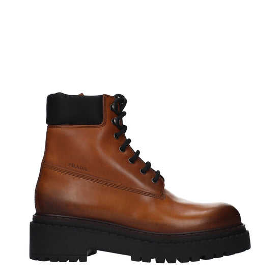 Prada Brown Leather Ankle Boots - Front view