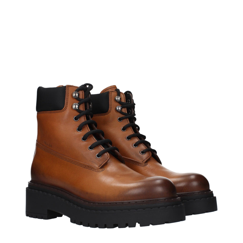 Prada Brown Leather Ankle Boots - Side view