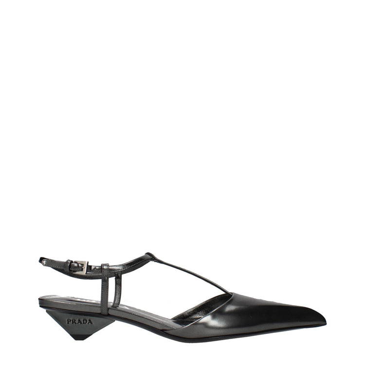 Prada Gray Leather Flat Sandals - Front view