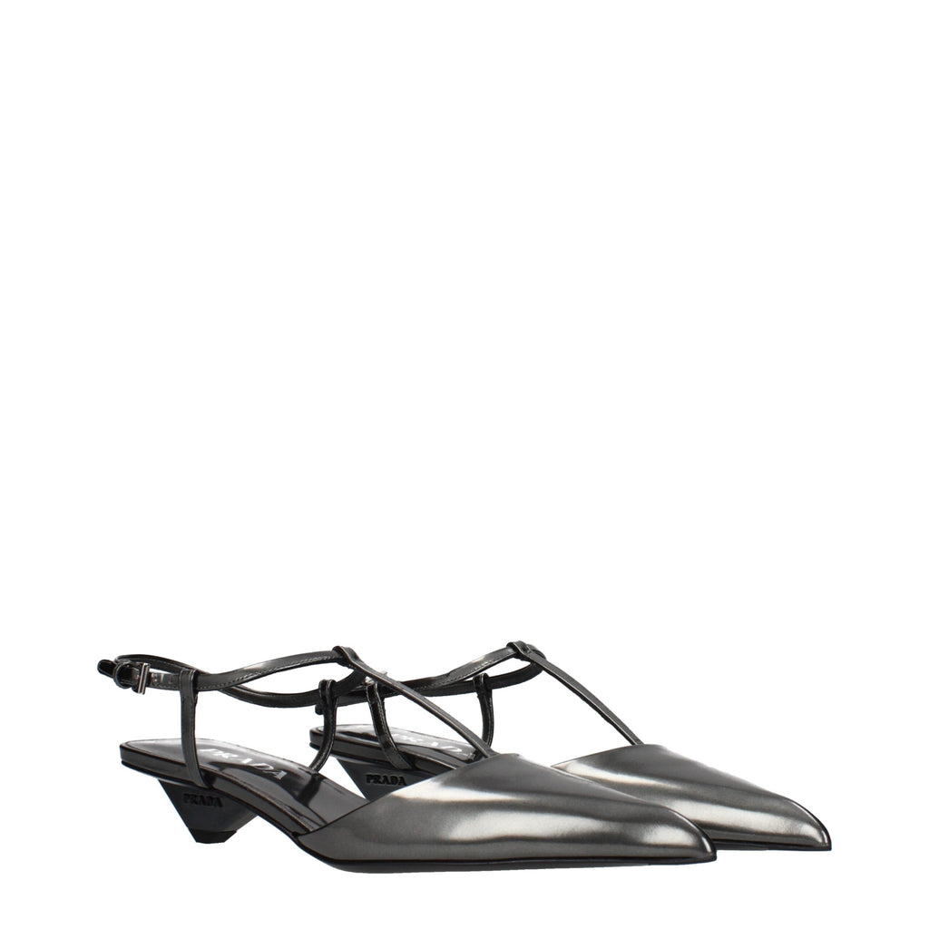 Prada Gray Leather Flat Sandals - Side view