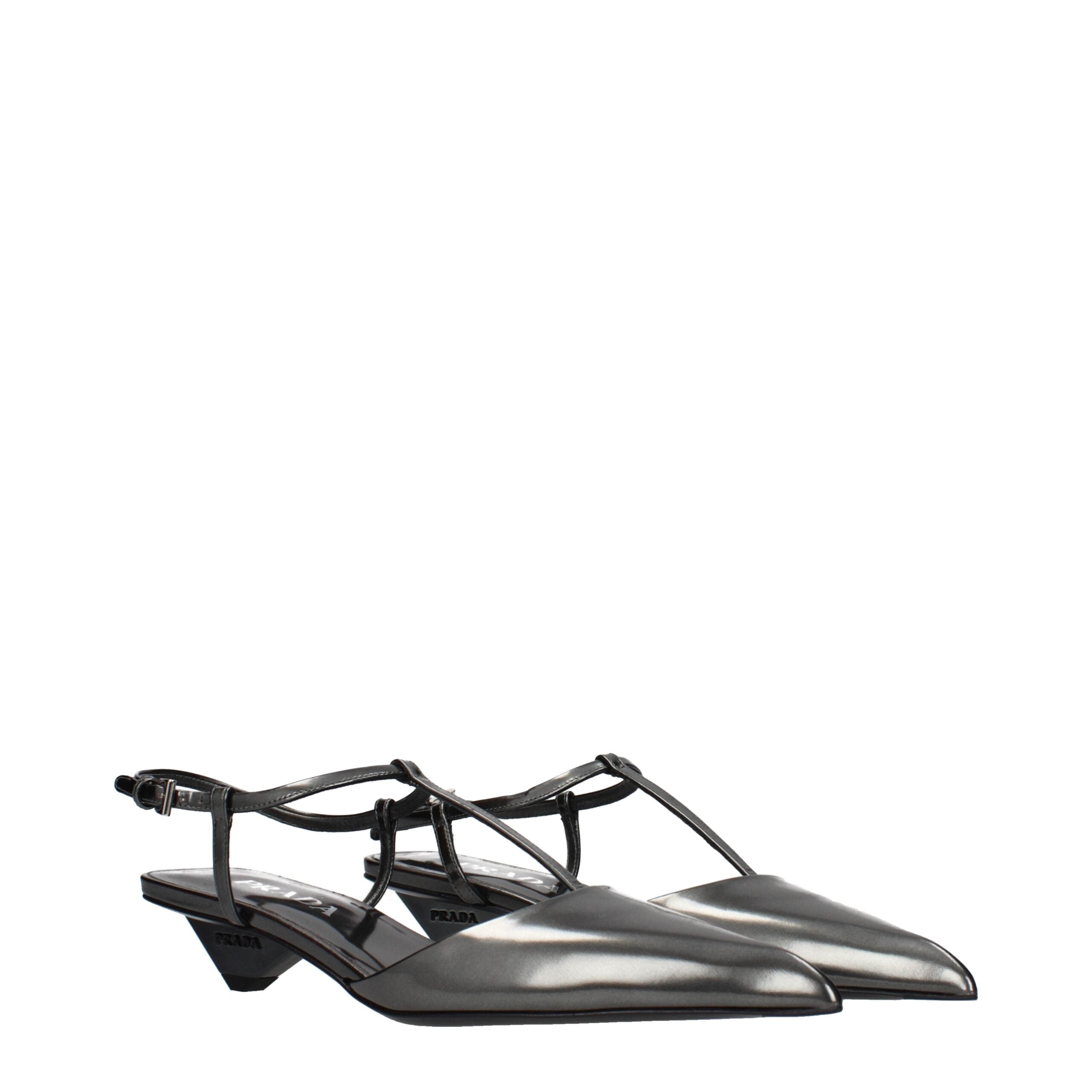 Prada Gray Leather Flat Sandals - Side view