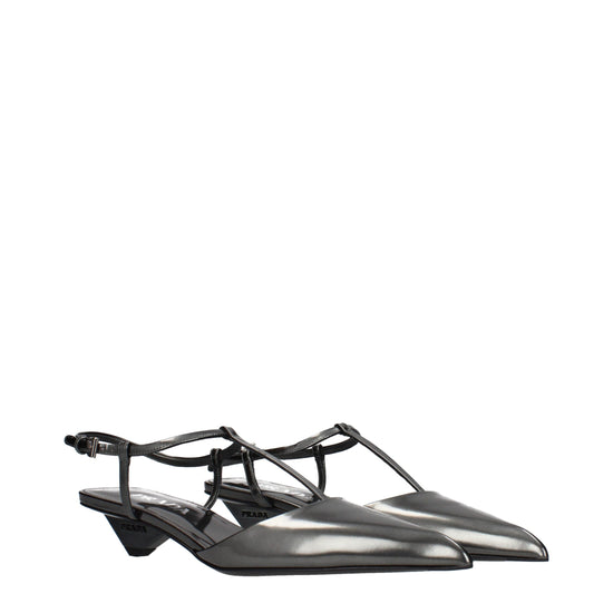 Prada Gray Leather Flat Sandals - Side view