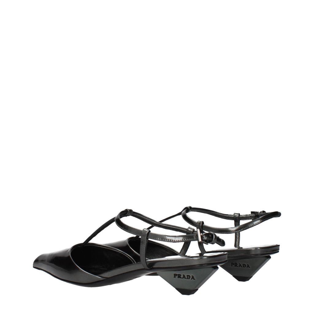 Prada Gray Leather Flat Sandals - Detail view