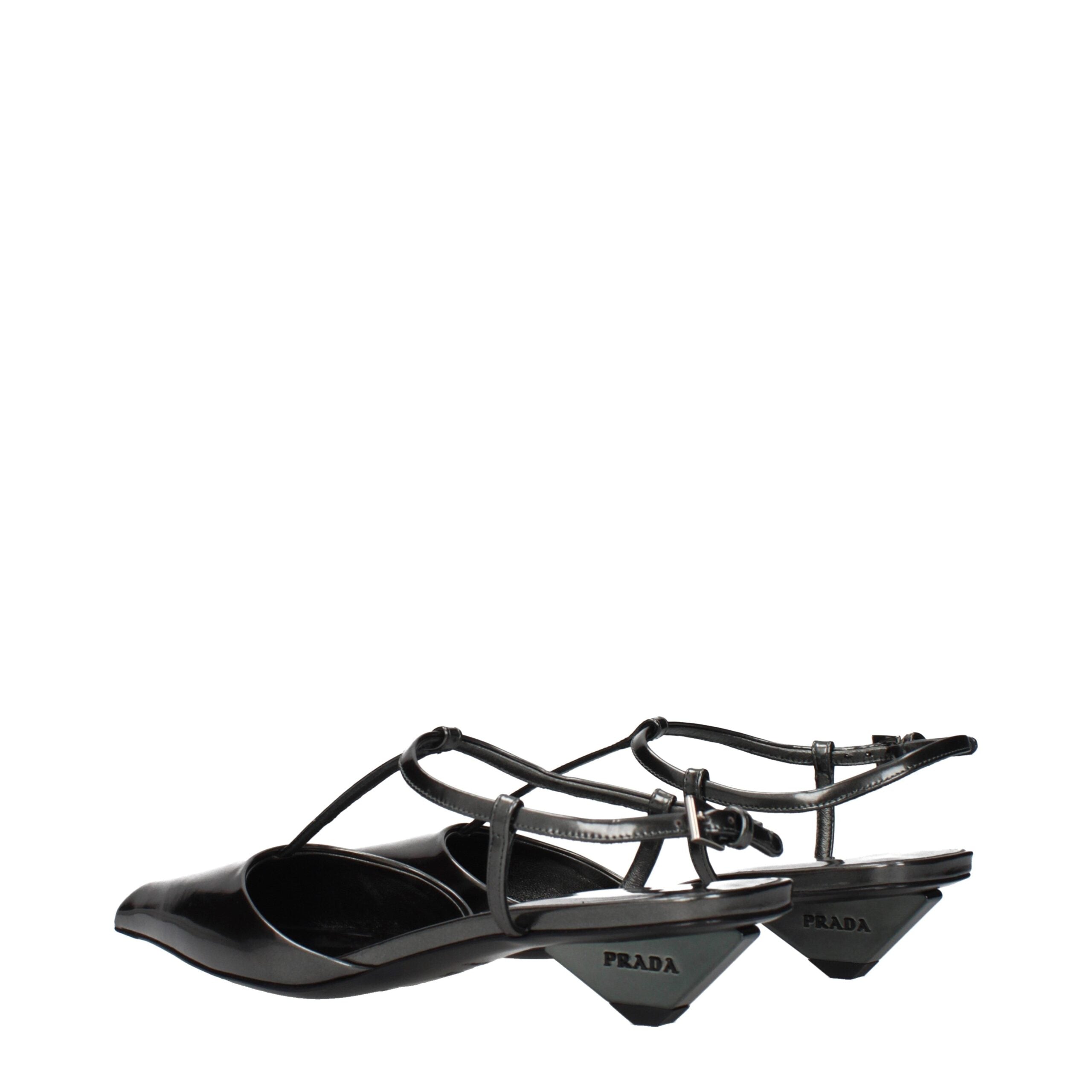 Prada Gray Leather Flat Sandals - Detail view
